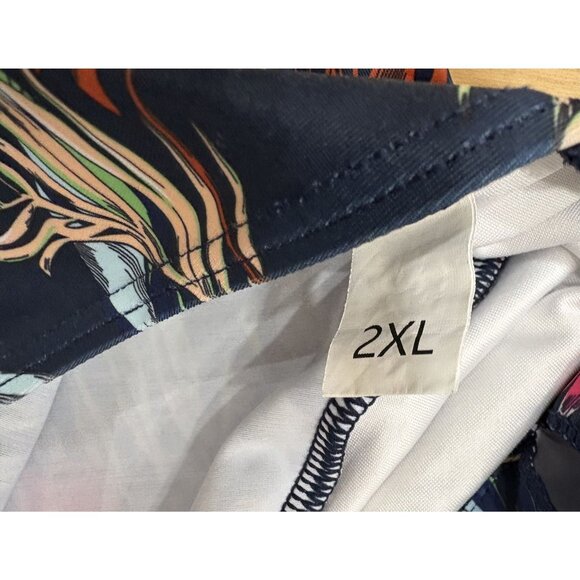 Womens Navy Hibiscus Print Halter Swim Set 2XL With Ruffle Detail & Tie Neck NEW - Picture 4 of 5